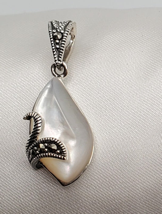 Albany Marcasite Silver White Abalone Pendant