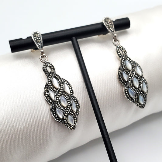 Genney Marcasite Silver Abalone Earrings