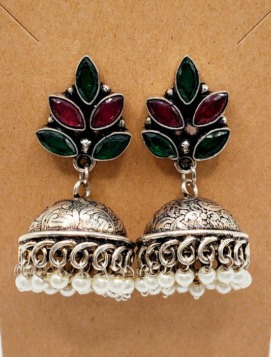 Emerald Ruby Jhumki Earrings