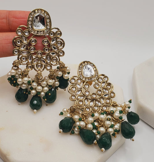 Emerald Princess Kundan Dangling Earrings